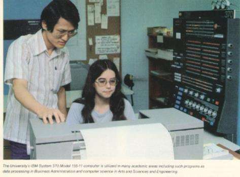 Allen Tsai at U of A computer room with IBM 370